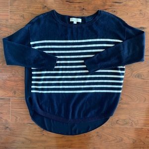 COPY - Loft Navy Blue and White Striped 3 Quarter Length Sleeve Blouse Shirt Top